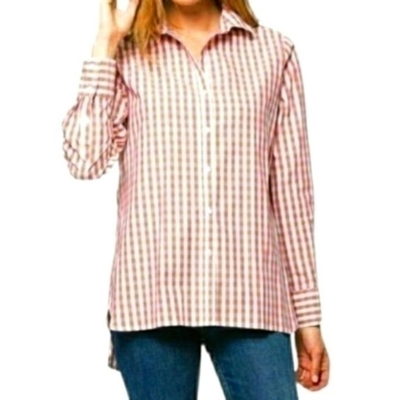 Tyler Boe Peach Gingham Charles Plaid Button Down Shirt Top - Picture 1 of 12